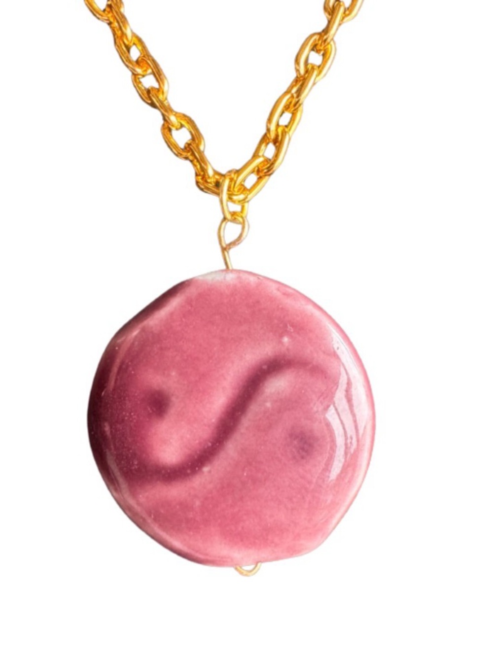 Ceramic Pink Ying Yang on Gold Toned Chain